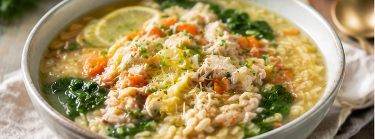 Soupe citronnée au poulet et pastina avec bouillon