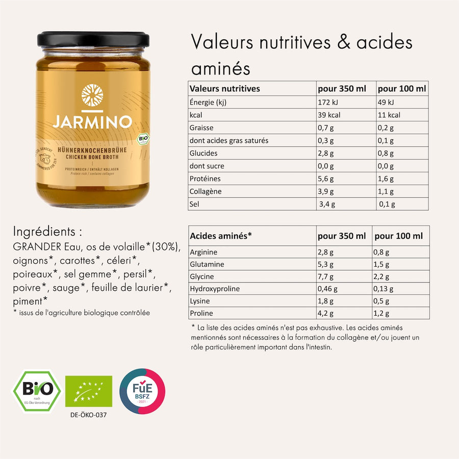 Bouillon d'os de poulet 100 bio JARMINO® JARMINO FR